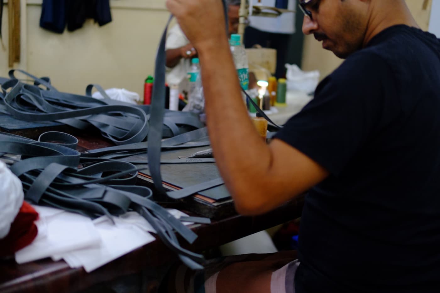 Saddle-stitching a leather seam by hand