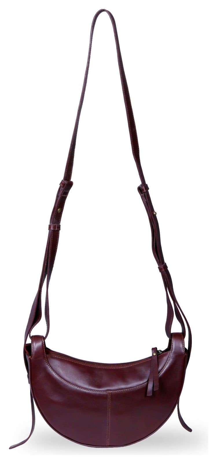 Burgundy leather crescent sling bag